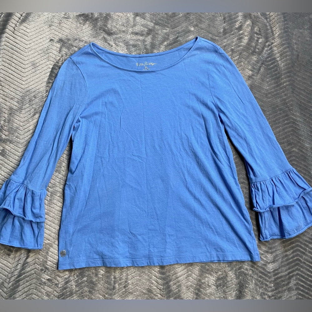 Girls‎ Lilly Pulitzer Tiered Ruffle Sleeve Tee Blue XL 12-14